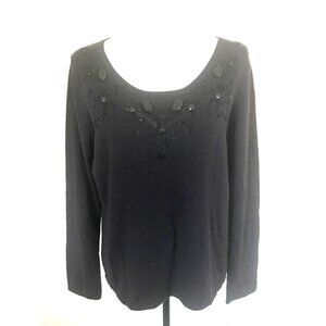 NWT OSCAR by Oscar De La Renta Long Sleeve Sweater Sze XL Black Beaded Neckline